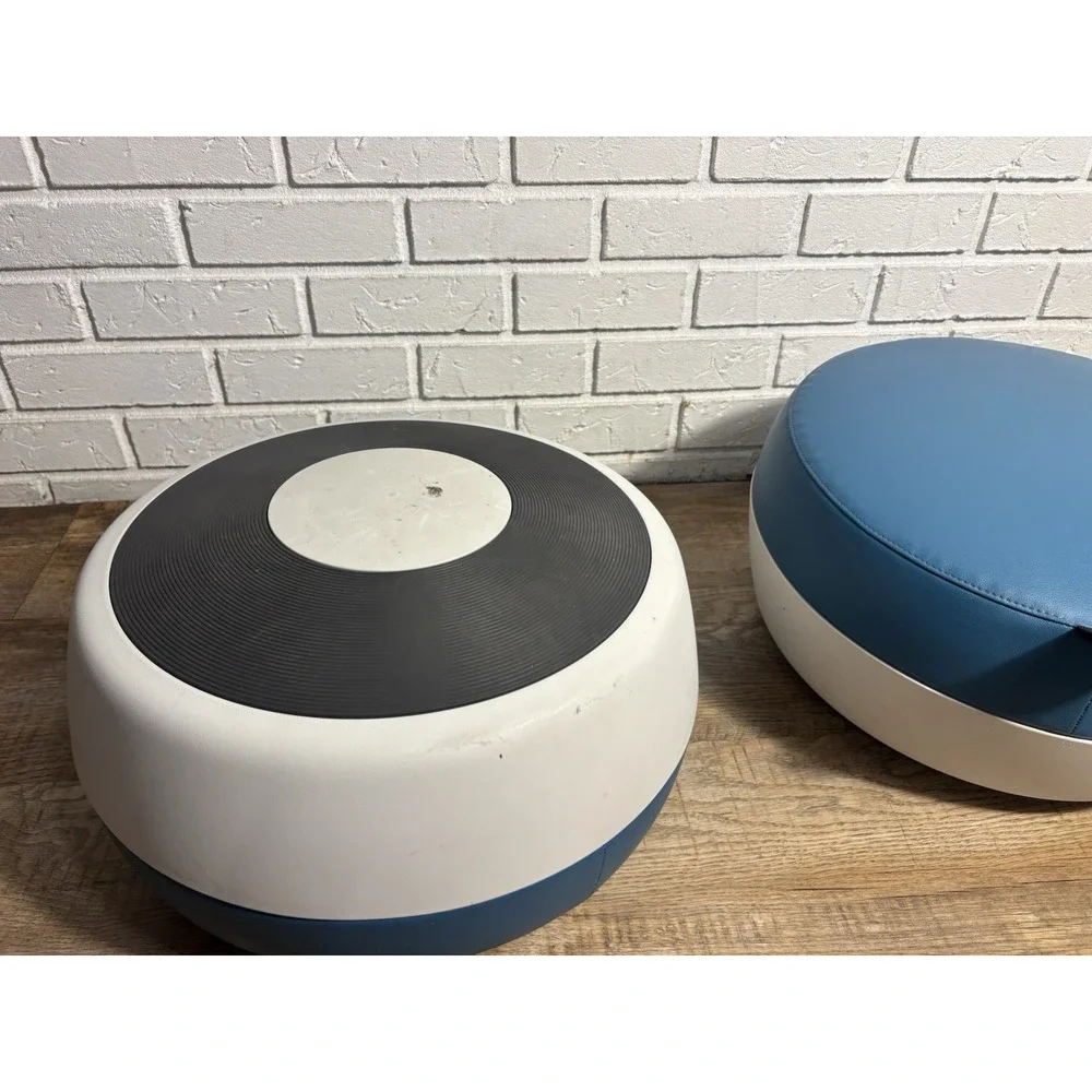 Matching Pair of Steelcase Brody Ottomans – Turquoise Blue & White